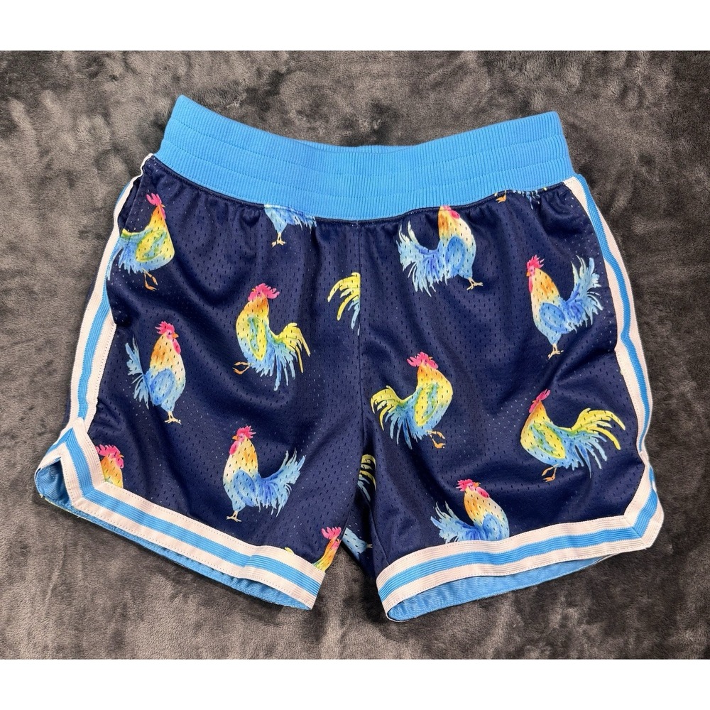 Chubbies Men's Small Rooster Chicken Print Mesh Athletic Shorts Navy Blue 5"